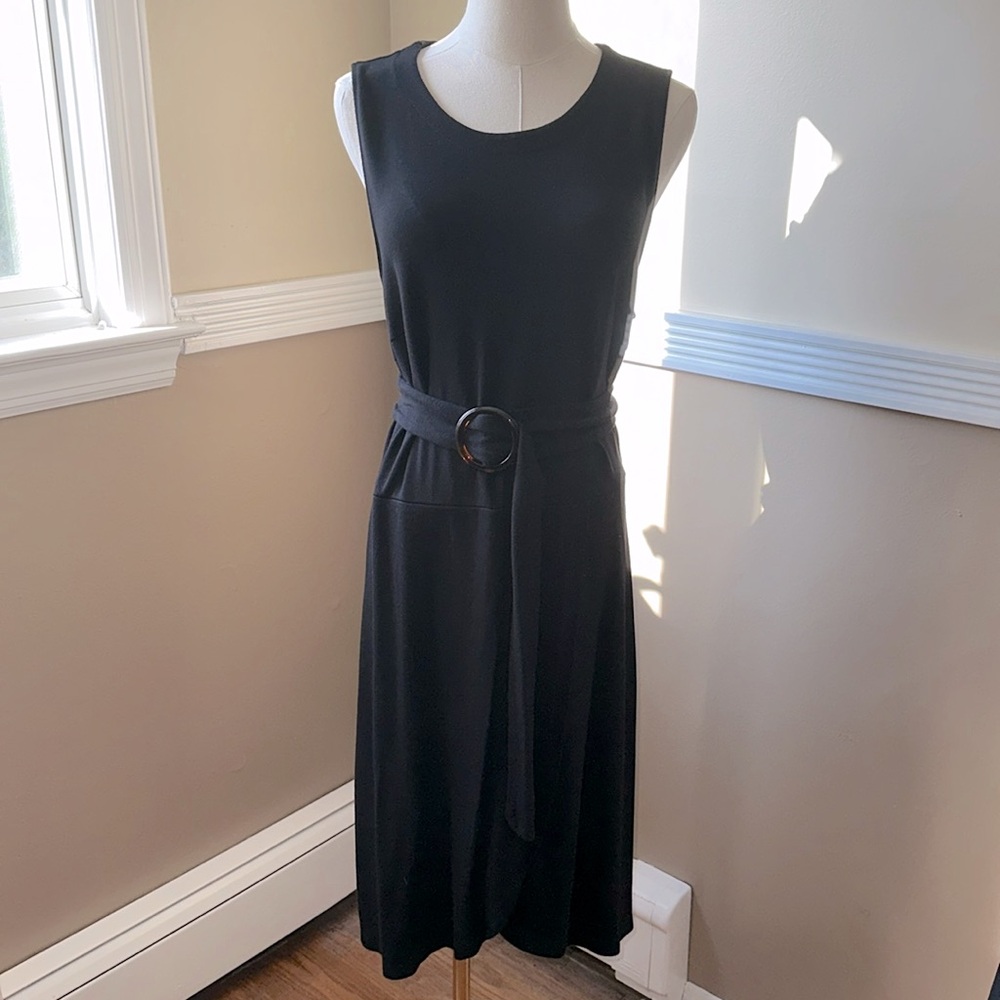 LOFT Black Faux Wrap Belted Dress Size 12